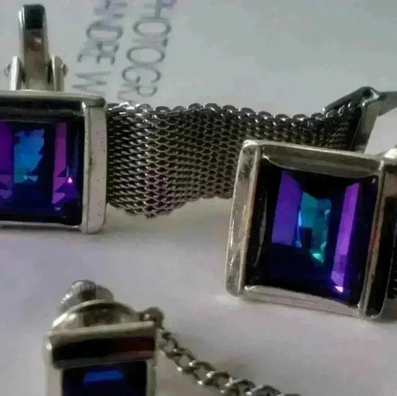 Vintage weber Austrian crystal cuff links and tie pin - Picture 5 of 7